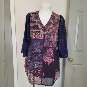 Soft Surroundings All Together Embroidered Patchwork Tunic Top(M)Petite